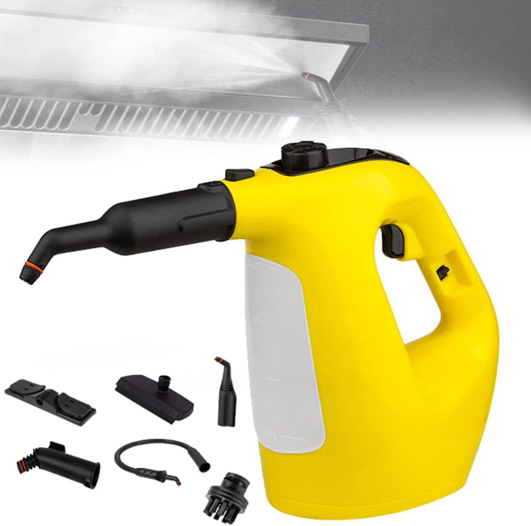 ZWEBY Steam Cleaner Handheld Pressurized High Temperature Cleaning Machine Chemical Free Steamer for Kitchen Bathroom Hard Floor, Windows, Autos, Carpet 1500W (Yellow)
