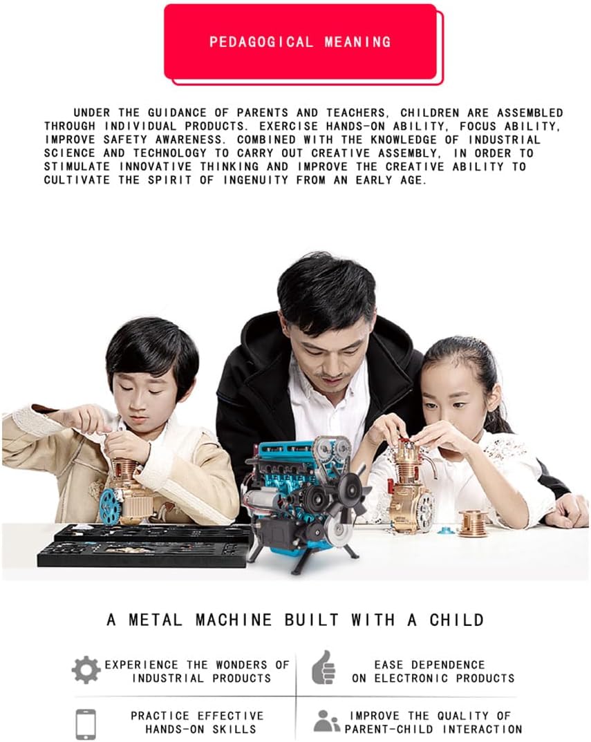 Kooteyybhyy Engine Model Kit That Works, L4 3D Metal Turbocharged Inline-Four Car Internal Combustion Engine Model, Educational and Intellectual Collectible Toy (364+PCS)