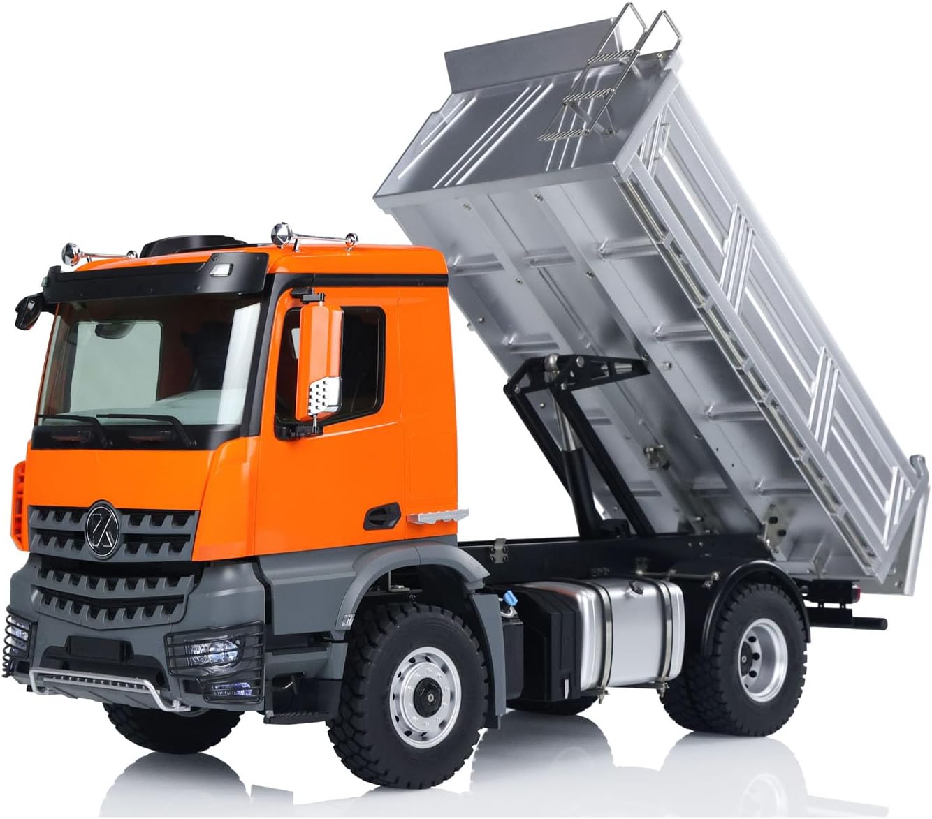 US in Stock, 1/14 4x4 Kabolite 5701 RC Dump Truck Remote Control Dumper Car 2-Speed Transmission 3 in 1 Mainboard Motor Servo Sound Light Hobby Grade Truck Model(Orange)