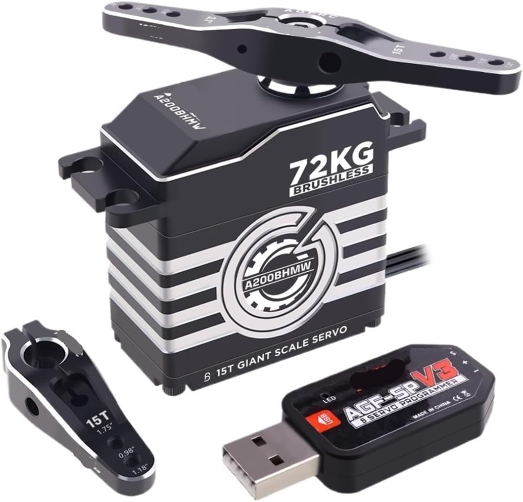 A200BH 2S 72KG High Torque 0.092 sec Steel Gear Digital Brushless IP67 Waterproof Programmable Servo Suitable for 1/5 1/6(A200BHMW 72KG Set1)