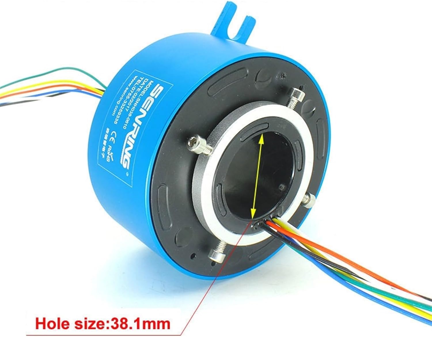 Electrical Rotary Joint Hole Size 38.1mm 6 Circuits/Wires 10A Gold-Gold Contact of Through Bore Slip Ring