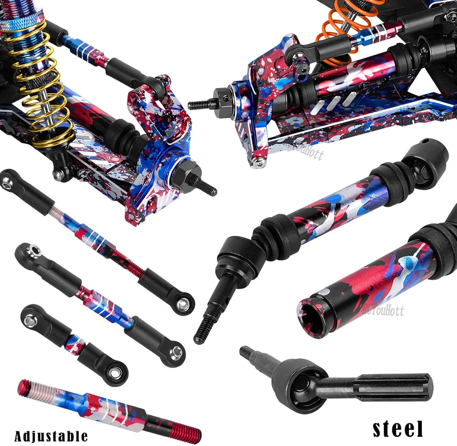 RC Upgrades Part for 1/10 Rustler/Slash/Stampede 4x4 4WD VXL,Arm/Shocks/gearbox/37T Diff Gear/Caster Block,Steering Blocks/Stub Axle Carriers/Drive Shaft/Shock Tower/Links,Colorful