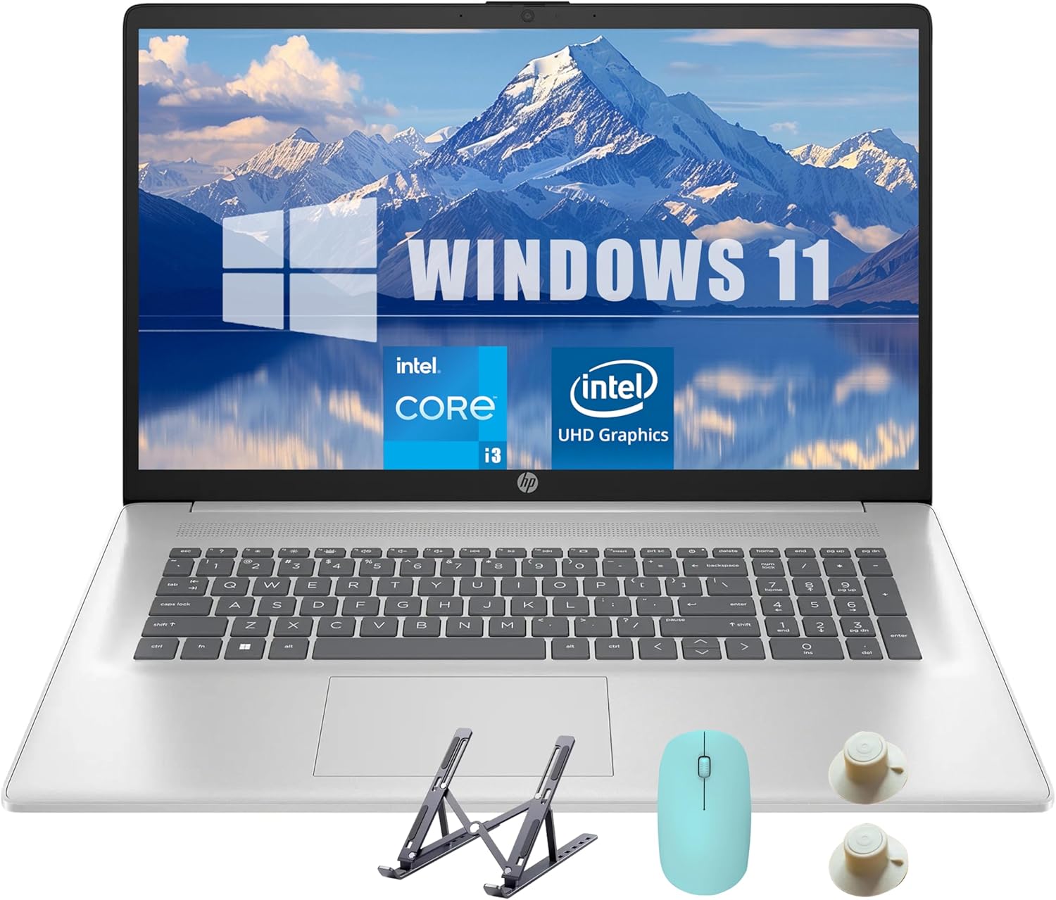 HP 17.3 inch Laptop, Intel Core i3 Processor, Anti-Glare HD+ Display, Intel UHD Graphics, 32GB RAM, 2TB SSD, Windows 11 Home, Webcam, Wi-Fi, Bluetooth, Natural Silver, Alpacatec Accessories