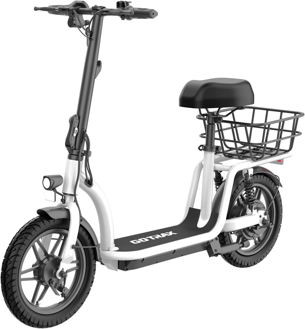 Gotrax Adult Electric Scooter with Seat, Max 19-25miles Range, 15.5-20mph Power by 350W-500W Motor, All-Terrain Tire & Wider Deck & Soft Cushioning Seat with Carry Basket