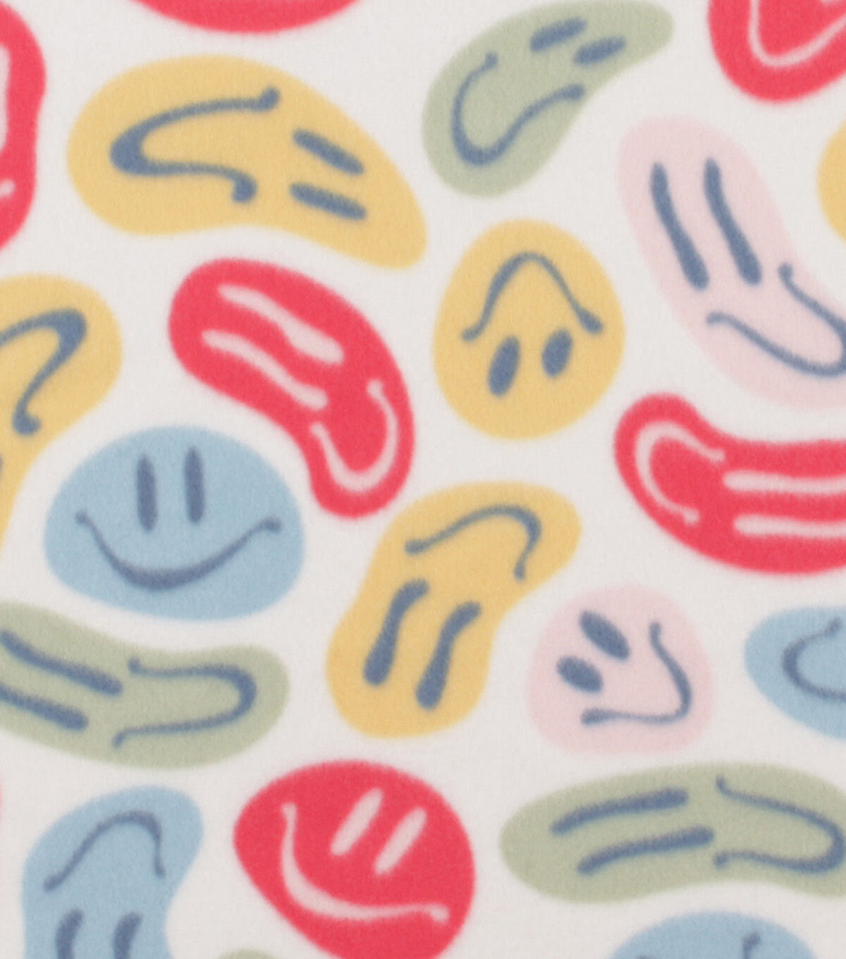 Smiley Face on White Blizzard Fleece Fabric
