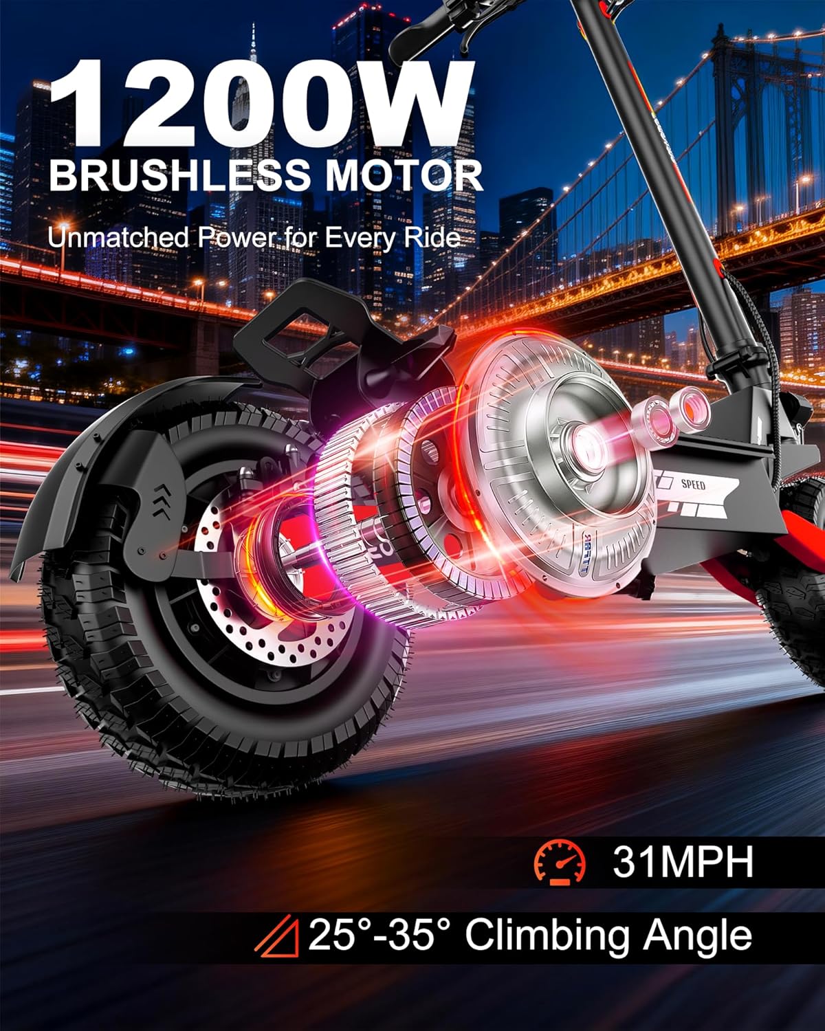 Electric Scooter Adults, 1200W/2400W, Up to 31MPH/40MPH, 25/45Miles Fast E-Scooter with 11