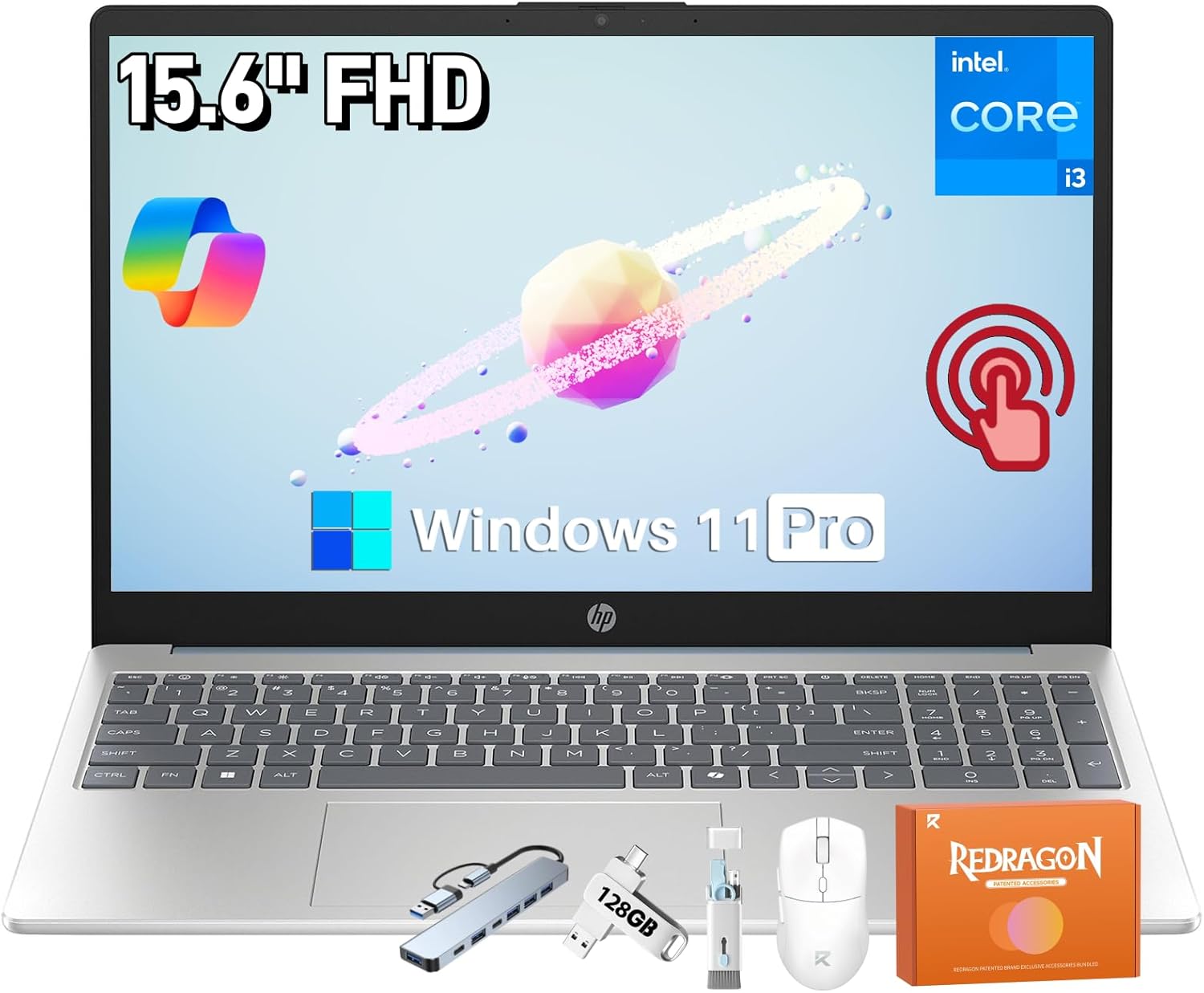 HP 15.6 Touchscreen Laptop for Business, Intel 8-Core i3 Processor, 15.6'' FHD Anti-Glare Display, 16 GB RAM, 512 GB SSD, Copilot Key, Wi-Fi 6, Bluetooth 5.4, Fast Charge, Windows 11 Pro, Accessories