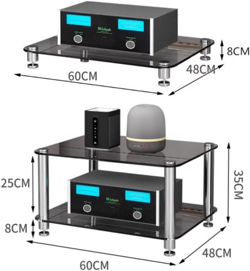 ZYXQQJ 1 2 Tier Media Stand Glass Shelf Multifunctional Audio Video Component Cabinet Stereo Cabinet Record Player Rack/Stand(Transparent