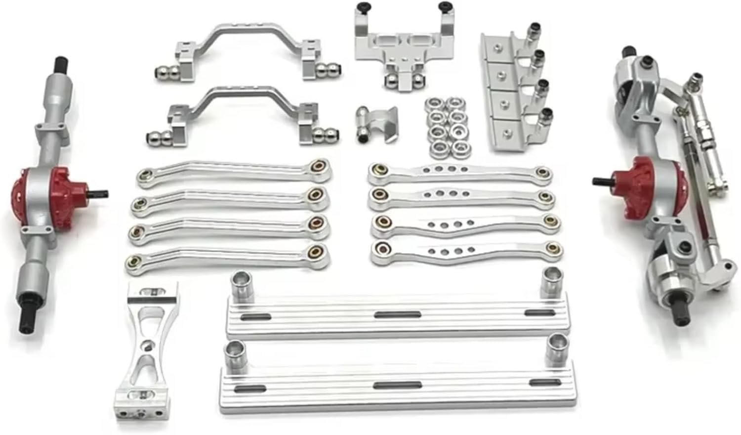 For Wpl C64 C64-1 1/16 Metal Front And Rear Axle For Chassis Link Rod Pull Rod Mount Side Pedal Shock Mount Set RC Car Upgrade Parts Replacement RC Upgrade Parts(Silver)