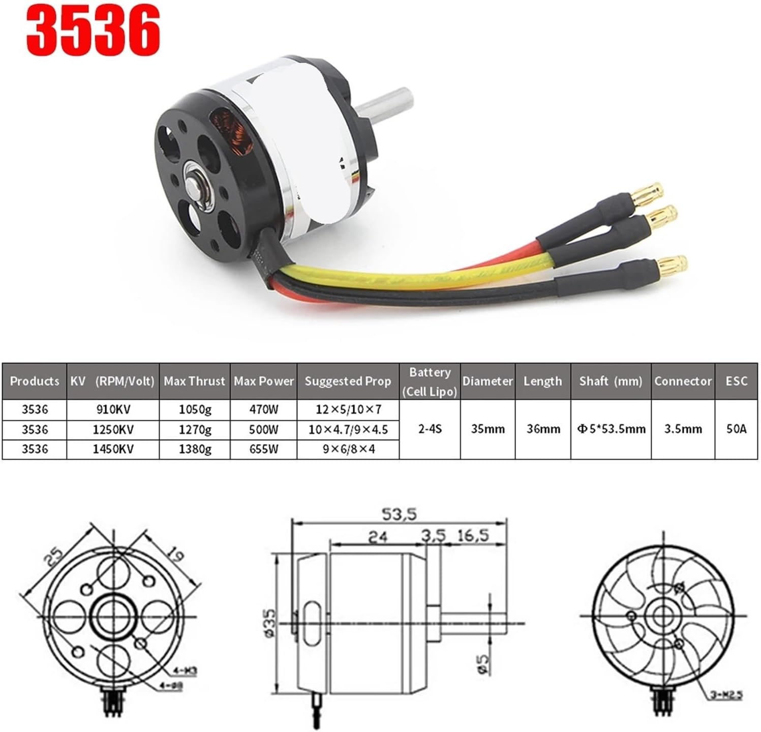 2830 3536 3542 Outer Rotor brushless Motor Four-axis(3536 910KV)