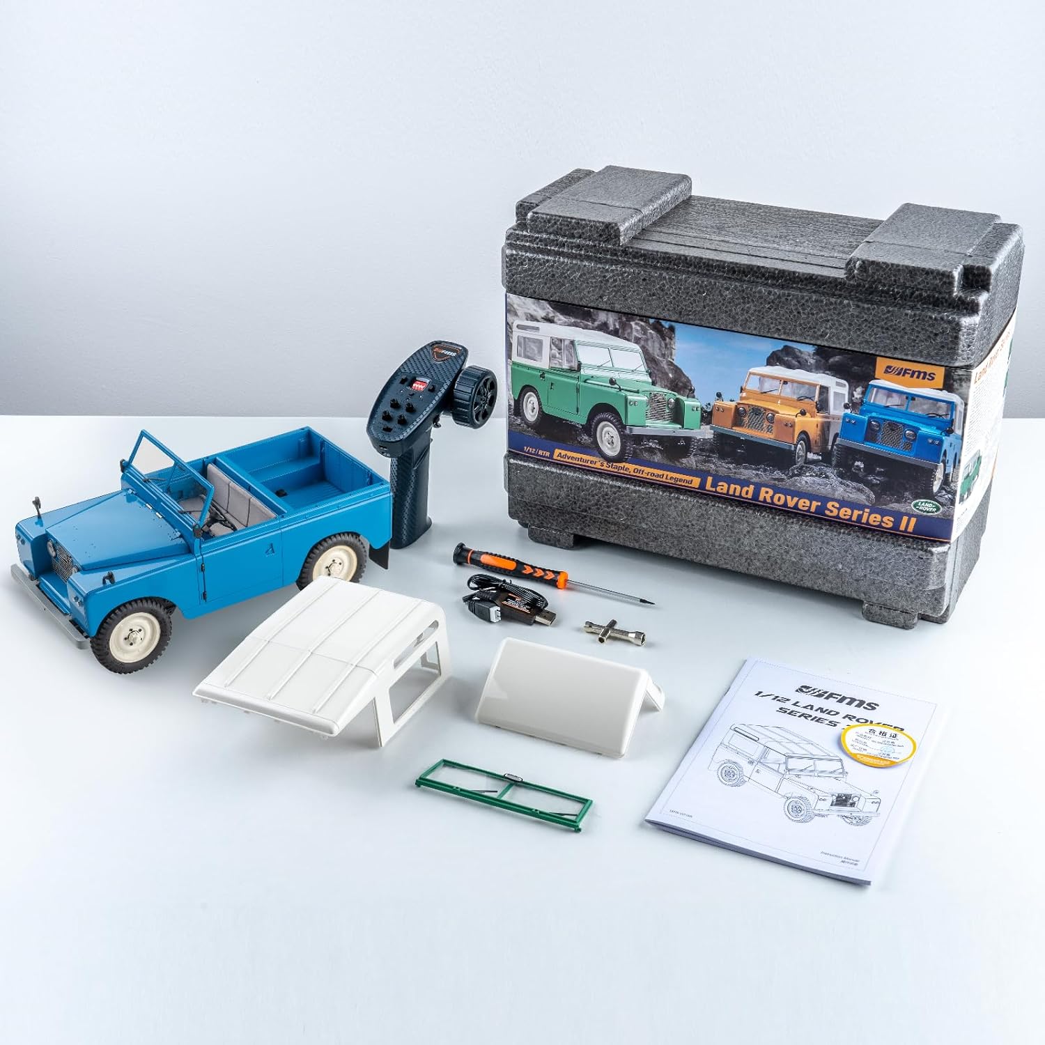 BEEZRC FMS 1/12 RC Crawler Land Rover Series II RC RTR 4WD 2.4G Model Car Hobby RC Crawler RC Cars Offroad RC Truck Remote Control Car with Transmitter LED Lights for Adults(Blue)