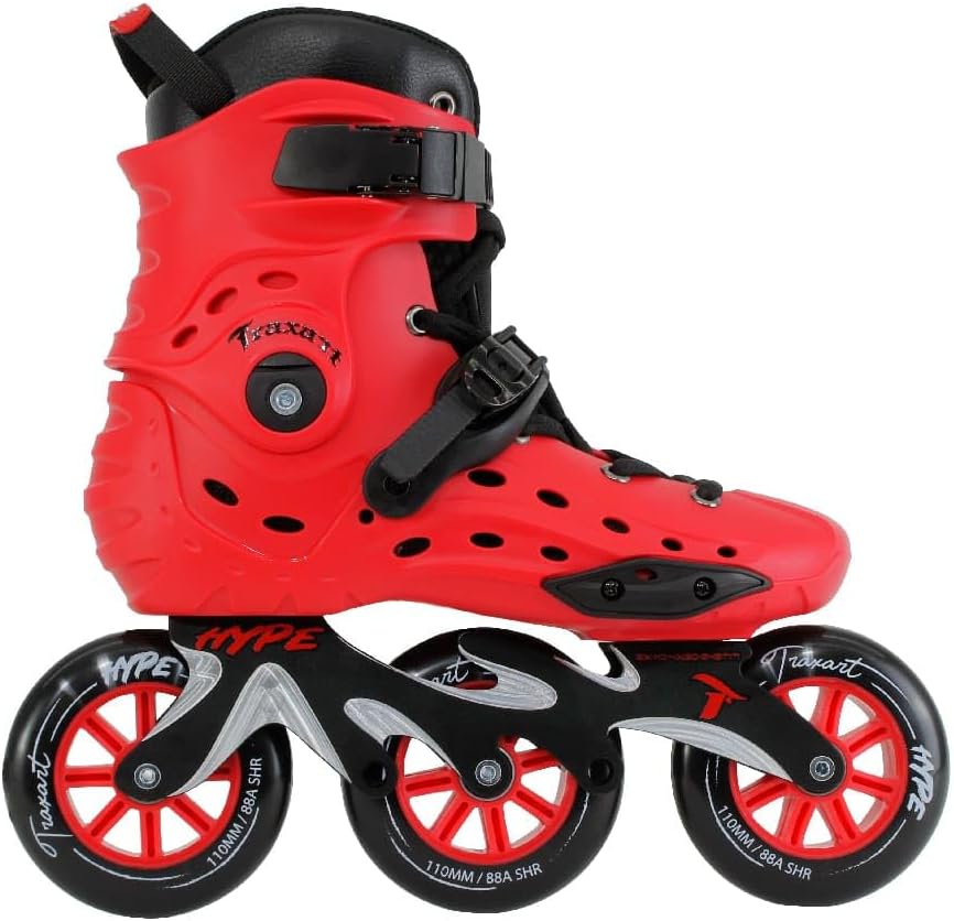 TRAXART Urban 3-Wheel Inline Skates – Hype Red Hardboot, CNC Aluminum Frame, 110mm Wheels, Chrome ABEC-9 Bearings for Men and Women