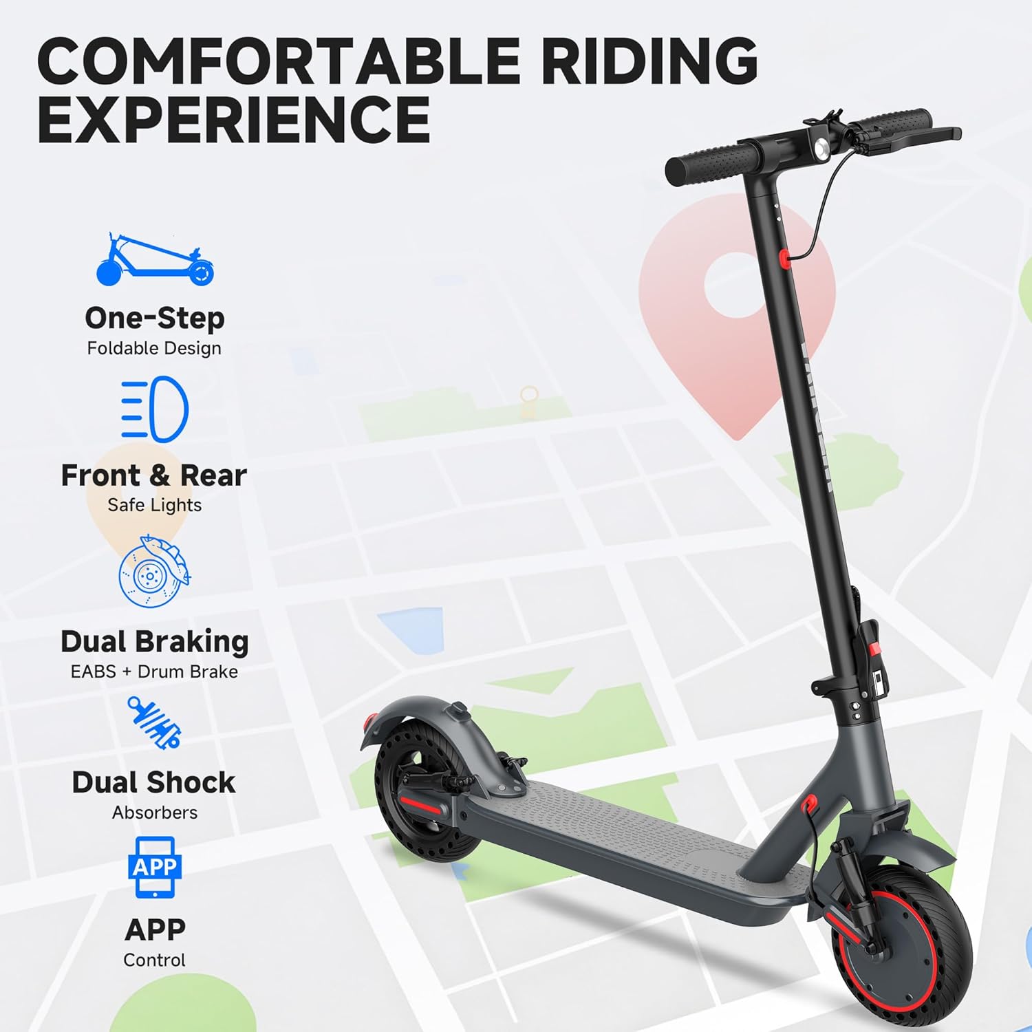 Electric Scooter, Electric Scooter for Adults, 350W/500W Motor, 19 Mph Speed, 15/25 Miles Ranges, 8.5