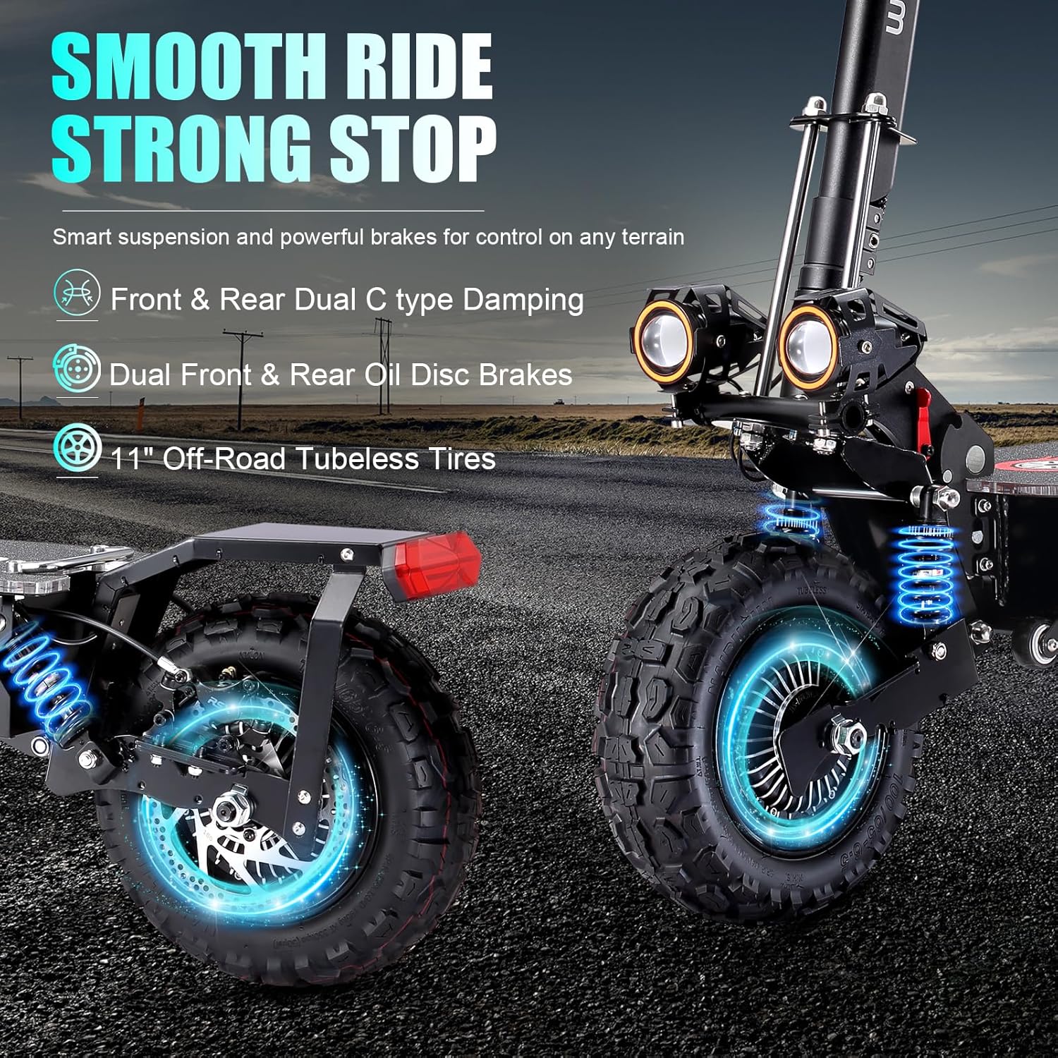 Fast Electric Scooter Adults, 1200W/5600W Off Road E Scooter, 35/50 Miles Long Range, 35/50 MPH Top Speed, 10/11