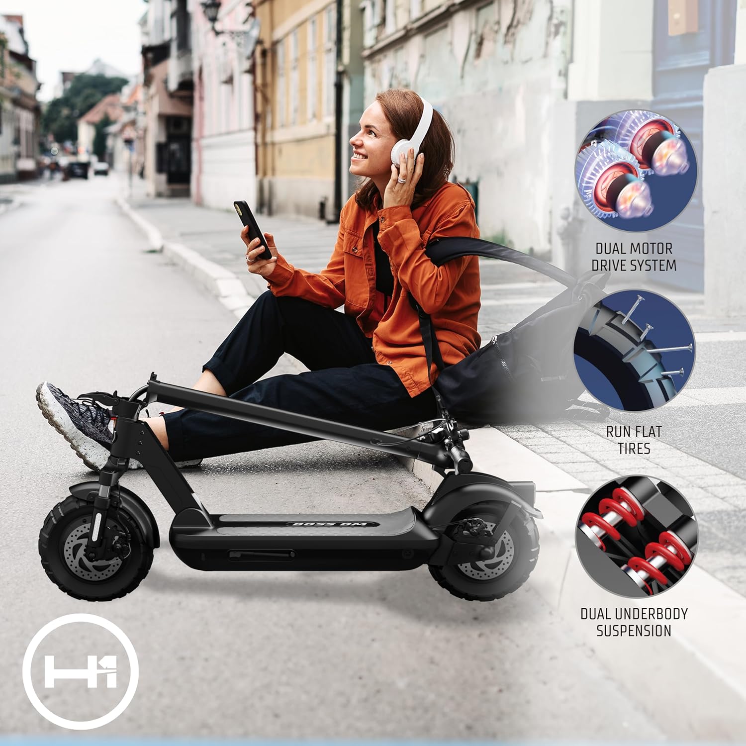 H-1 Pro Series Boss Dual Motor Foldable Electric Scooter with 1,600W Motor, 28 mph Max Speed, 10” Self-Sealing Tubeless Tires, and 40 Mile Range