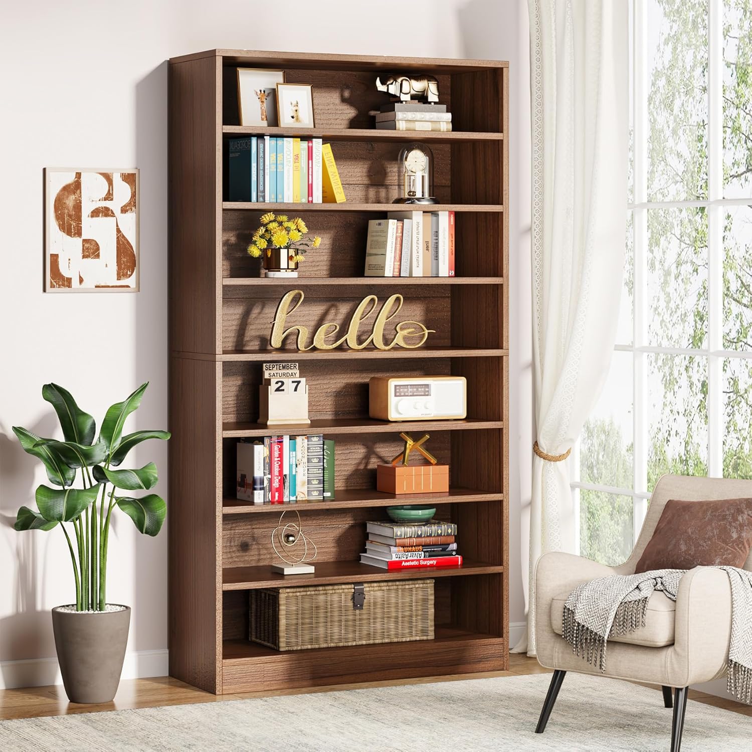Tribesigns 71 Inch Tall Bookcase, Modern Freestanding Bookshelf 9 Tier Bookcases, Large Open Display Shelf Storage Cabinet Organizer for Living Room, Home Office, Library, Bedroom (Brown)