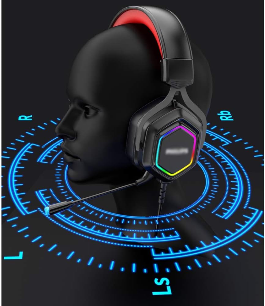 Gaming Headset USB 7.1 Surround Sound Gaming Headset RGB Light Noise Cancelling Mic for PS5 PC Laptop Desktop Headset Accessories (Color : Black)