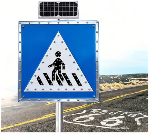 24-Inch Solar-Powered LED Pedestrian Crossing Sign, Rust-Proof Traffic Warning Sign, Flashing Street Safety Sign for Enhanced Visibility and Safety