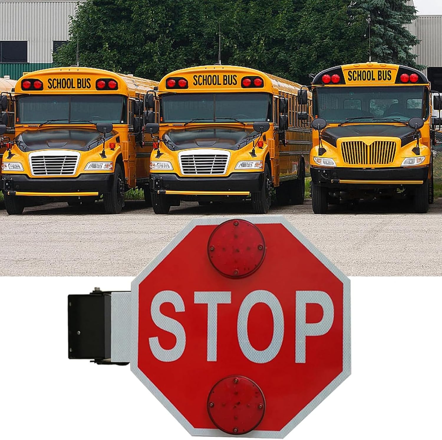 12V/24V Flashing Stop Sign 18″ for School Buses, Electric & Manual Stop Signs, Waterproof IP56, Essential School Bus Accessories, Ideal for Bus Lanes & Safety