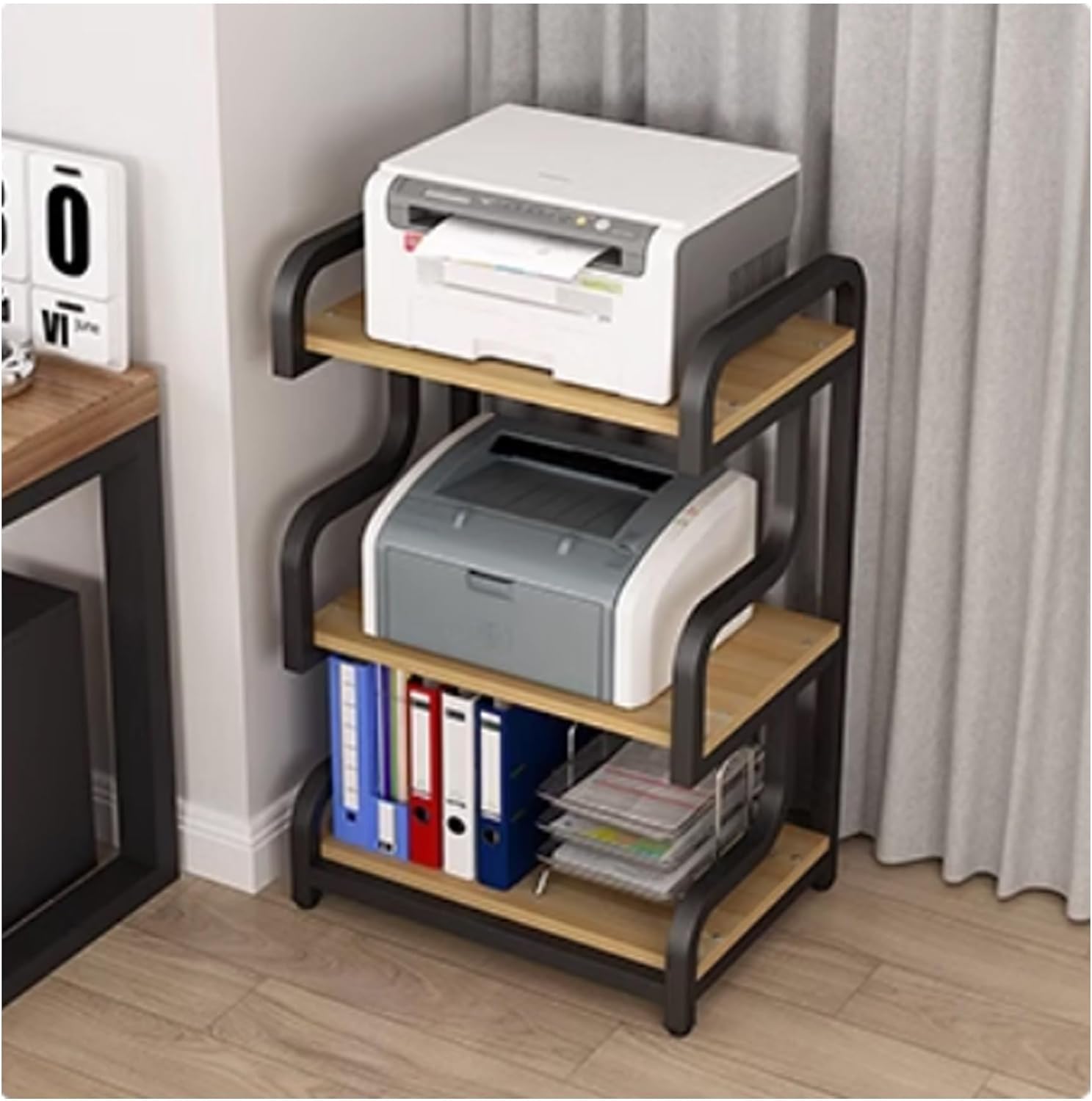 Arc-Shaped AV Media Stand Open Storage Audio Tower for Home & Studio Video Console Shelf Stereo Stand for Recording Room Long-Lasting(Natural