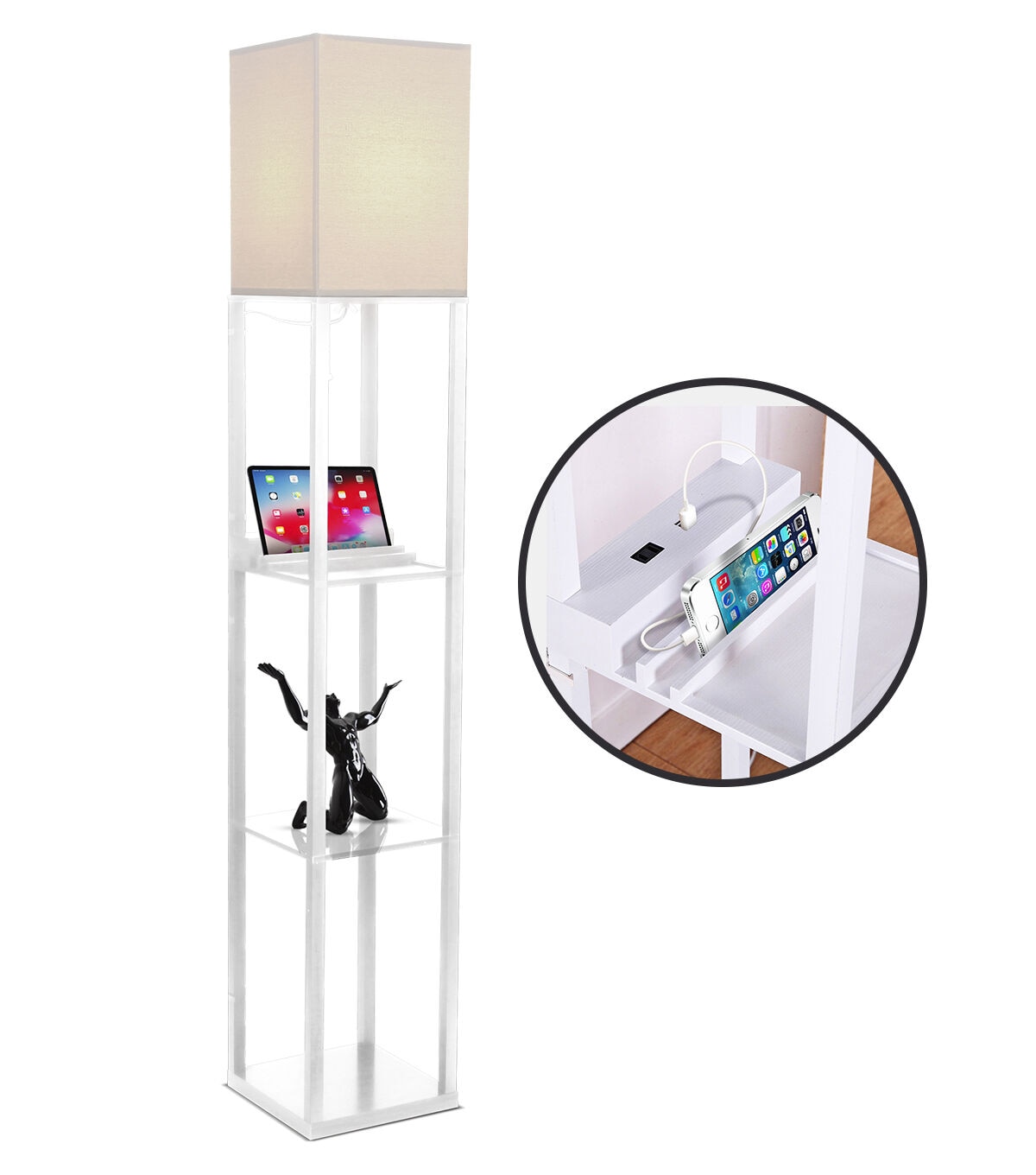 Brightech Maxwell LED Lamp USB Port & Outlet - White