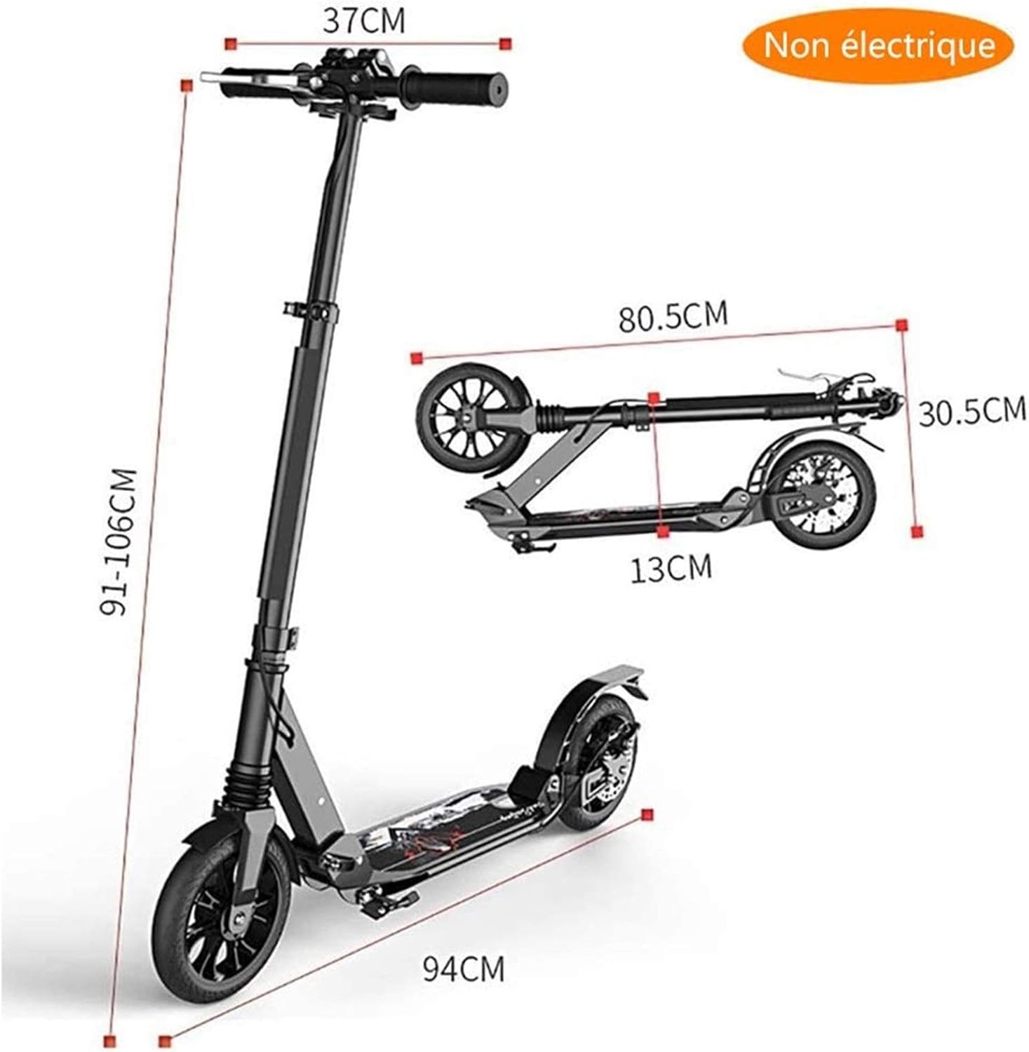CMMC Adult Kick Scooter with Big Wheels and Disc Handbrake, Quick-Release Folding System - Dual Suspension System Commuter Scooter for Adults and Teens(Non-Electric)- Supports 220lbs