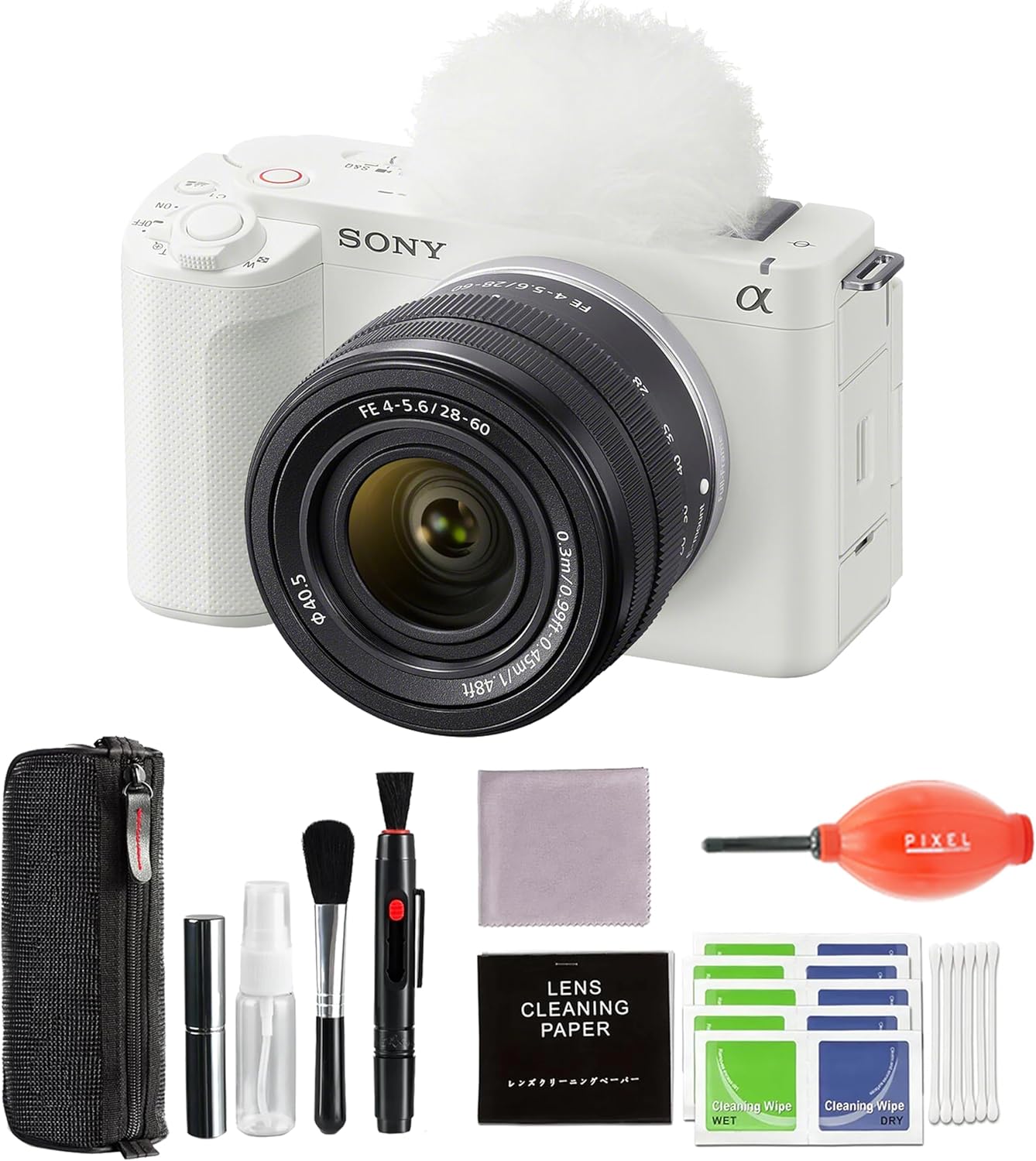 Sony ZV-E1 Mirrorless Vlog Camera (White) with 28-60mm Lens with Pixel Advance Accessories and Travel Bundle
