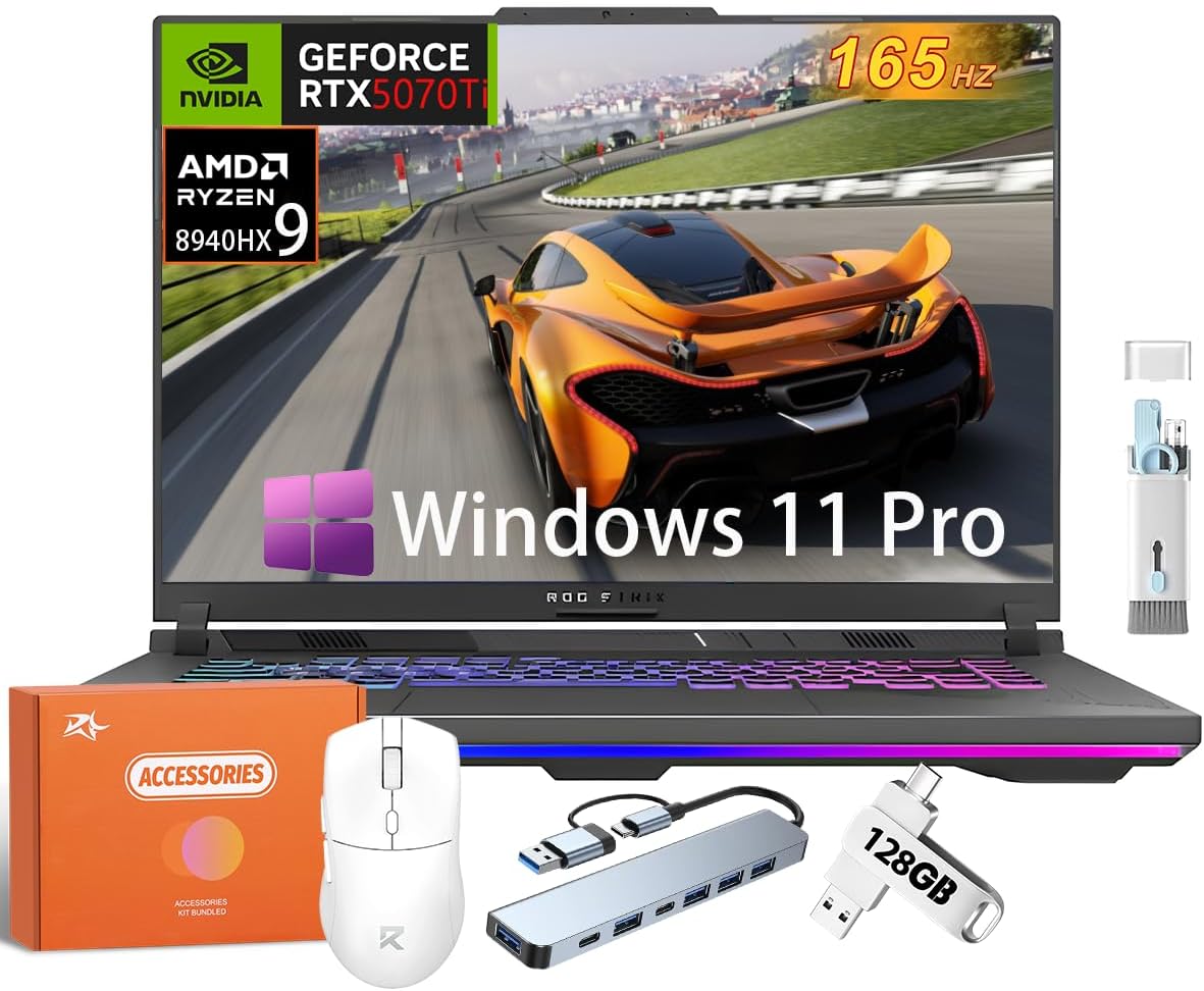 ASUS ROG Strix G16 Gaming Laptop, AMD Ryzen 9 8940HX (Up to 5.3 GHz), GeForce RTX 5070Ti 12GB GDDR7, 16