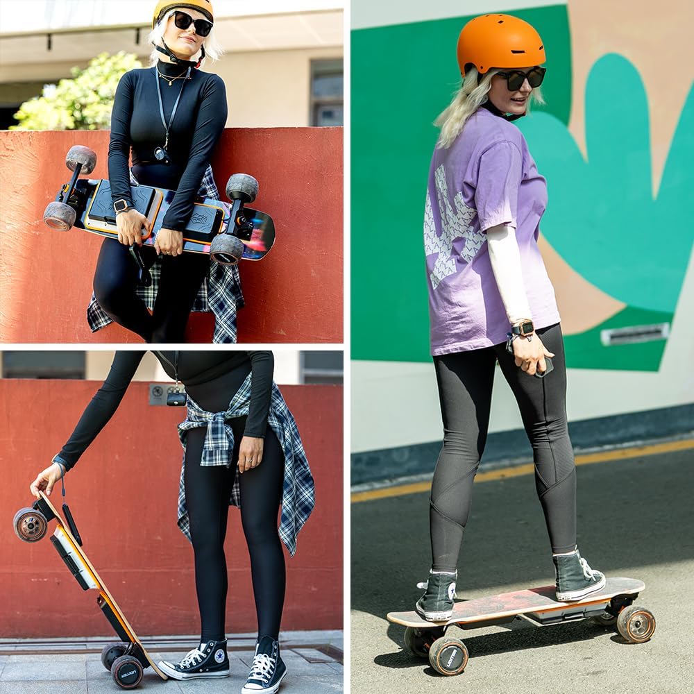 Electric Skateboard with Remote, Max 600W×2 Hub-Motors, Swappable Battery, Up to 28 MPH, 12–25 Miles Range, 4 Speed Modes, Electric Longboard for Adults & Beginners (Flamo / S3 / Pixel Series)