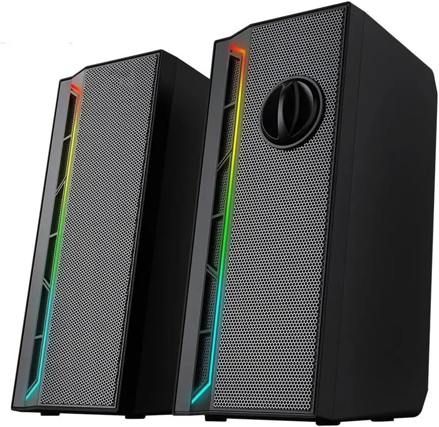 JSEIAJB 3.5mm Aux 2.0 Stereo Surround Music RGB Gaming Speakers Sound Bar for Computer Desktop PC Loudspeakers