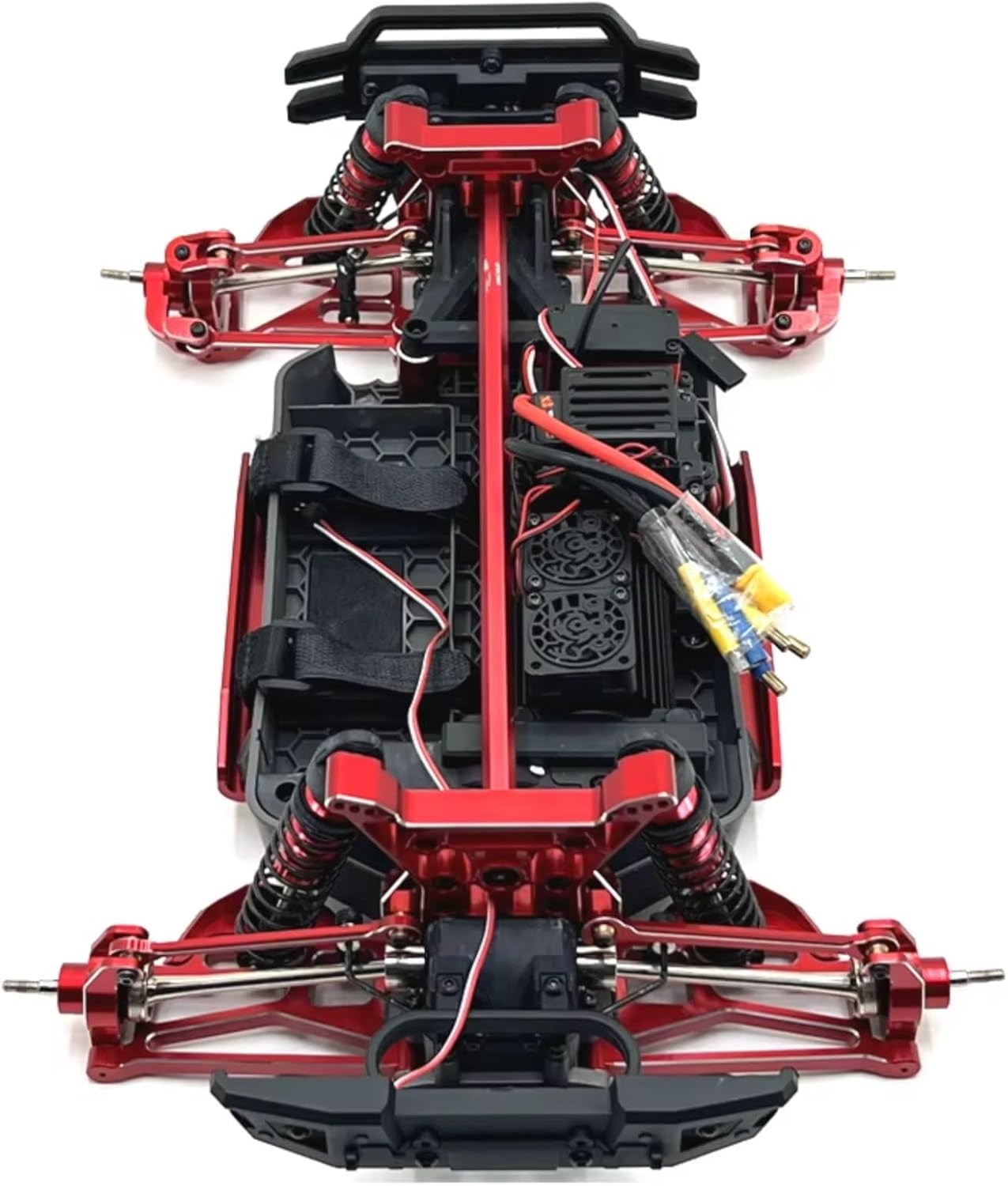 Compatible with MJX 1/10 10208 RC Car Upgrade Parts Metal Front Rear for Swing Arm Steering Cup Hub Carrier Link Rod Shock Tower Set RC Parts(Red)