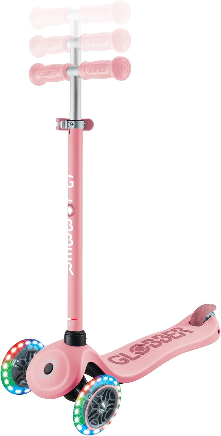 Globber GO•UP Sporty Lights – Scalable Scooter with 3 Wheels with Seat – Children from 15 Months – Pastel Pink