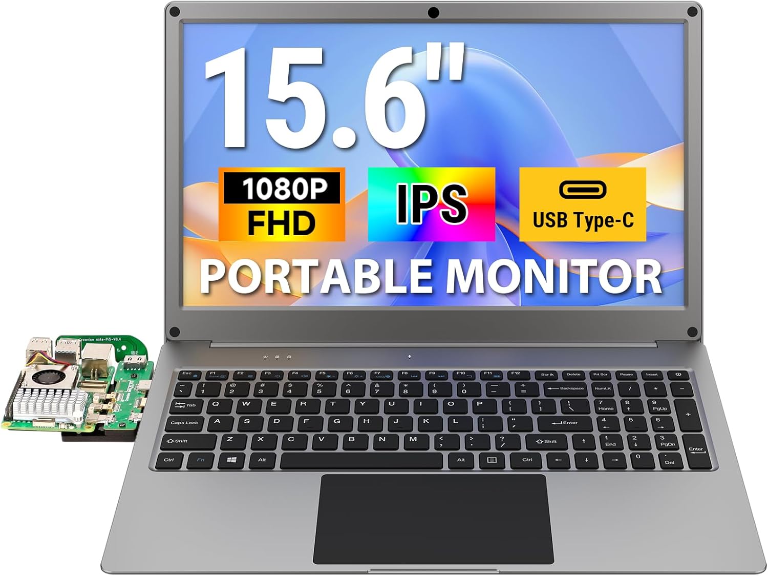 ELECROW 15.6 Inch Portable Monitor with Keyboard, Lapdock Display with Built-in Battery & RPi5 Adapter, 1080P FHD IPS USB C Computer Monitors Compatible with Raspberry Pi, PC, Phone, Mac, Game Console