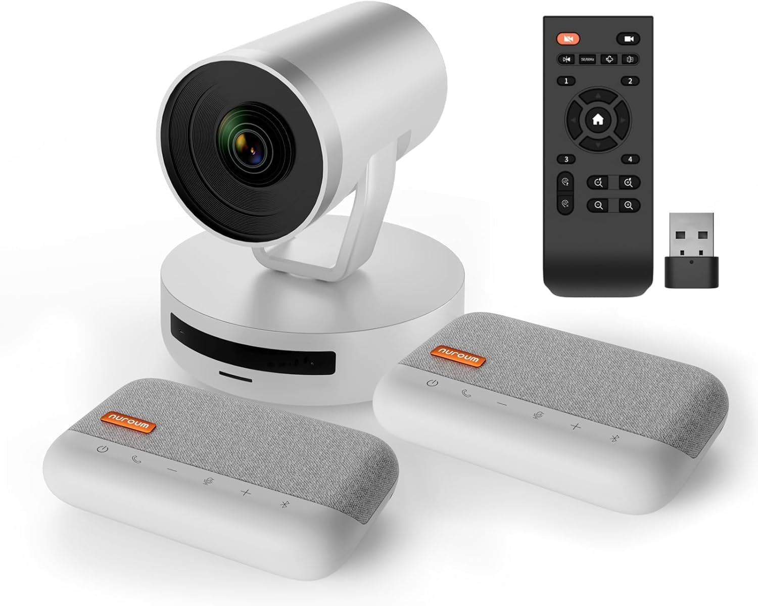 NUROUM Conference Room Camera System, 5X Optical Zoom, Noise Cancellation, All-in-one Video Conferencing Camera, PTZ Webcam, Daisy Chain Bluetooth Conference Speakers for Larger Rooms