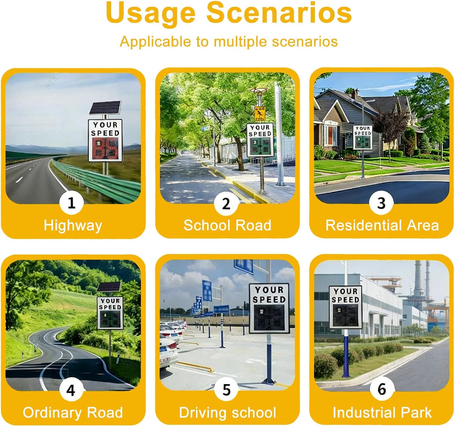 Speed Traffic Sign Solar Powered, LED Speed Feedback Sign, 200m Detection Range, for Roads & Parks 600X900mm-Yellow