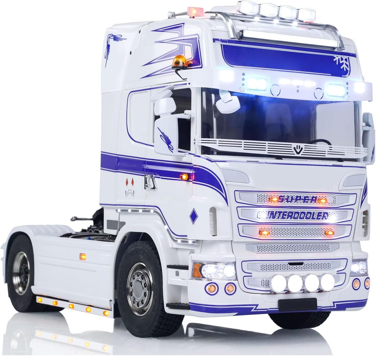 1/14 4x4 RC Tractor Truck RTR Transport Vehicle Metal Chassis R730 Smoke 3-Speed Transmission Differential Lock Axles Light Sound System Hobby Grade Model