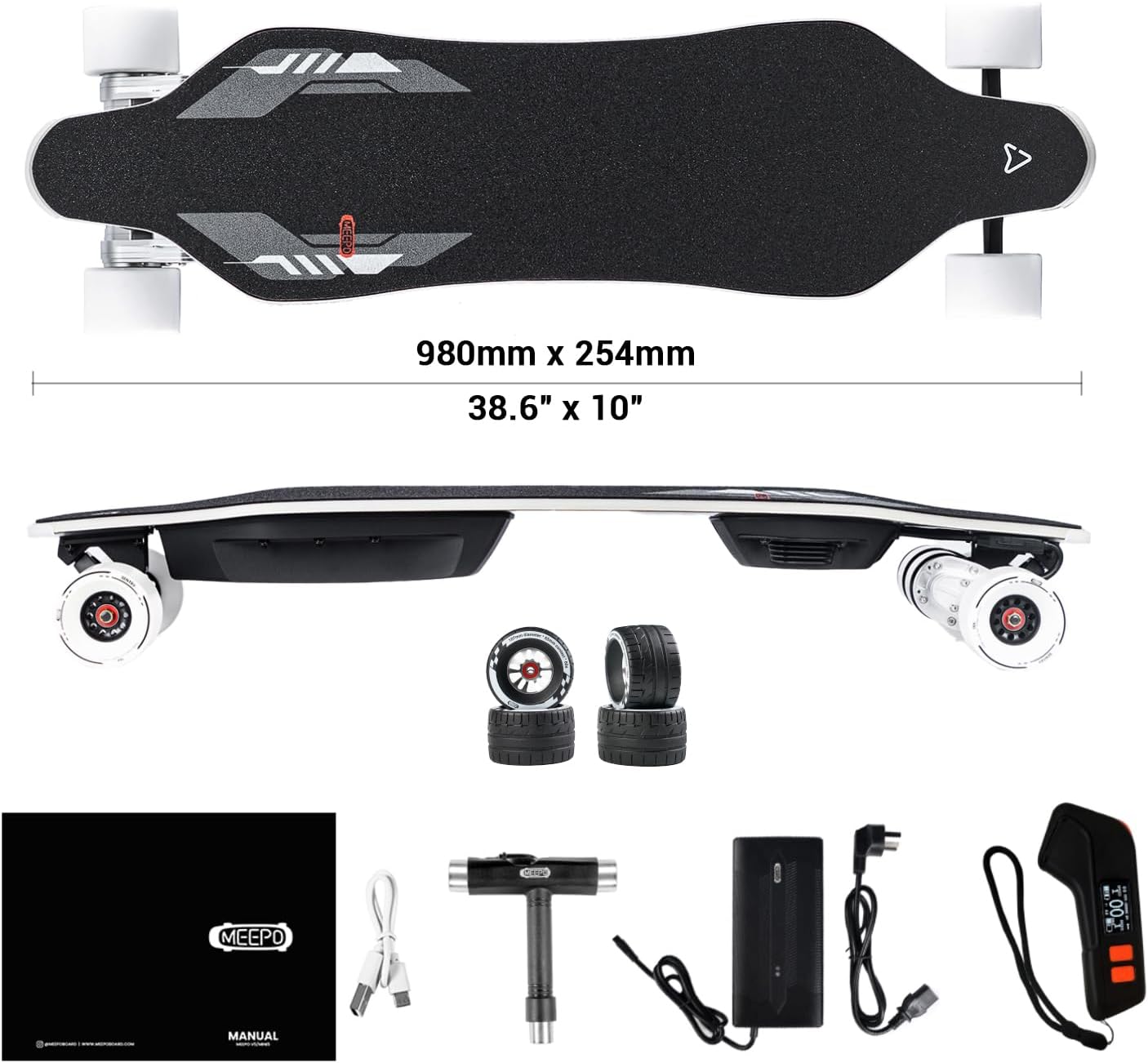 MEEPO Electric Longboard Skateboard with Remote for Adults, 34 MPH Top Speed, 30 Miles Long Range with 2800W*2 Gear Drive Motor, Bamboo & Fiberglass Deck, 330 LBS Max Load, Voyager X