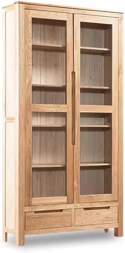 SONGCHAO Book Shelf Solid Wood Bookcase Modern Nordic Retro Oak Two-Door Bookshelf Solid Wood Bookcase Nordic Simple Wood Color Bookshelf Cube Storage Organizer (Color : B)