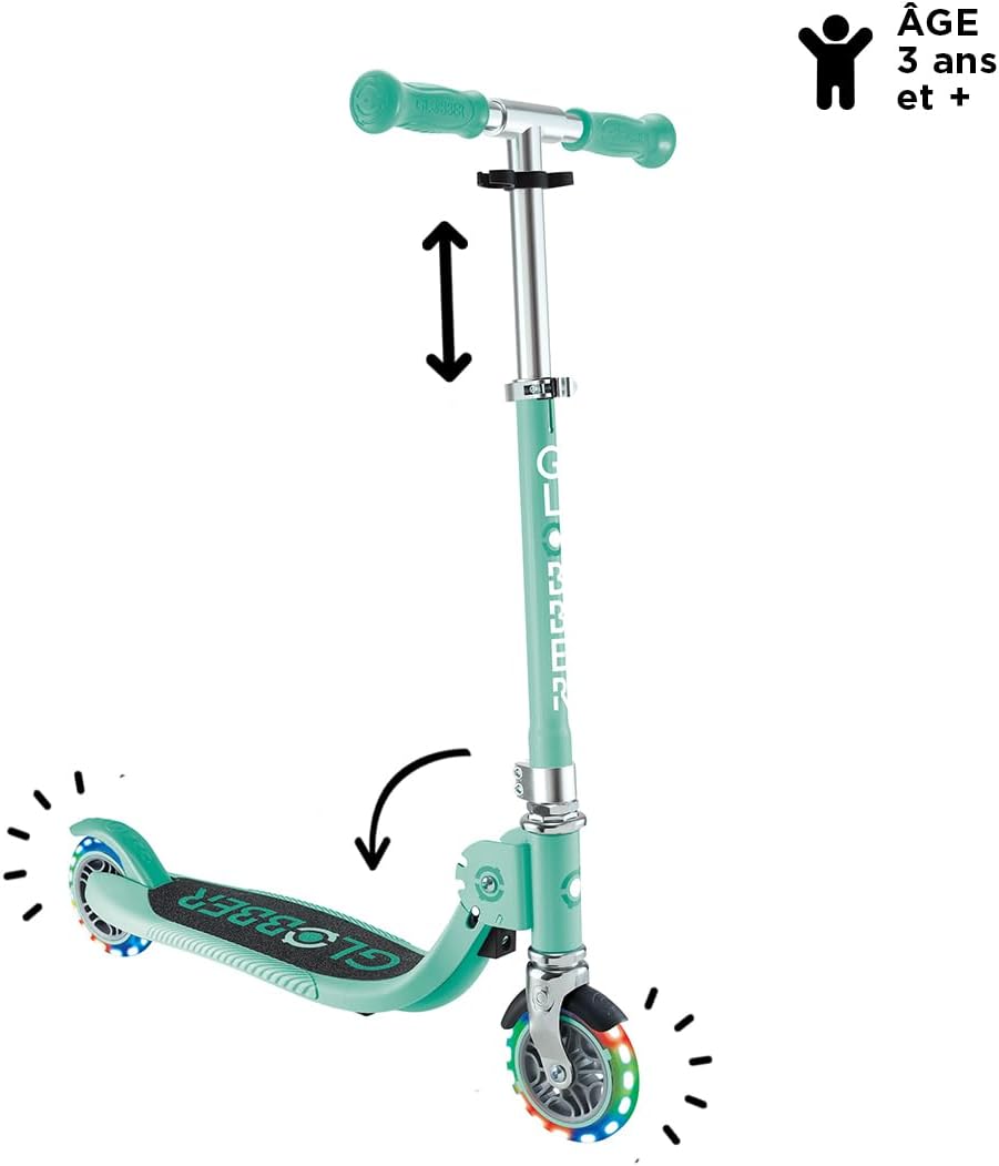 Globber - Flow Foldable Junior Lights - 2 Wheels Foldable Scooter for Children from 3 Years