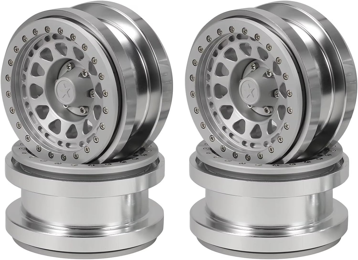 RC Car Parts Compatible with Axial SCX6 for JLU for Wrangler 1/6 RC Crawler Car Upgrade Parts 4Pcs CNC Metal 2.9 Inch Beadlock Wheel Hub Rim