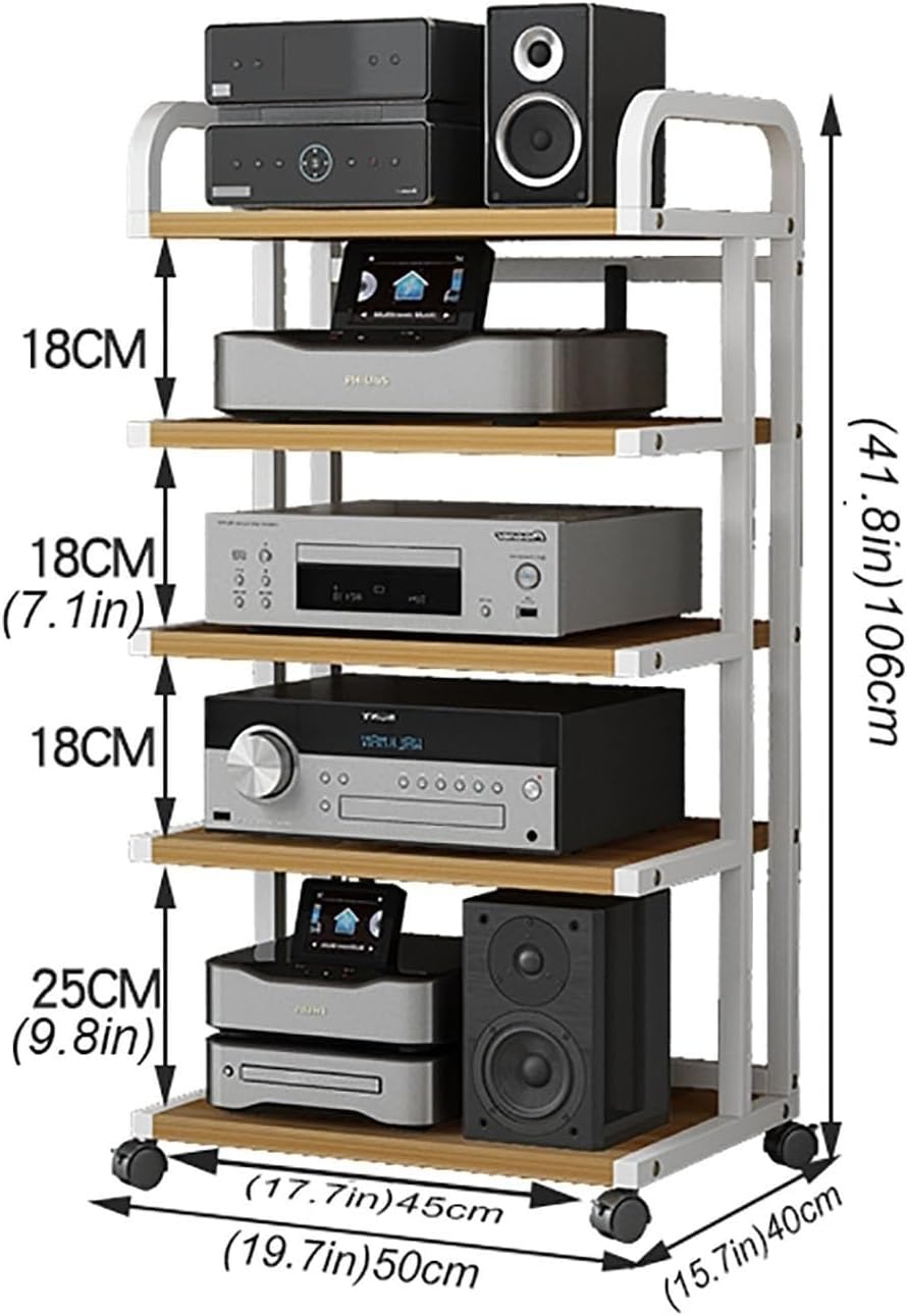 3/4/5 Tier Movable Audio Stand Media Player Stand Adjustable Open Storage Rack Floor-Standing Multi-Function Shelf Cabinet for TV