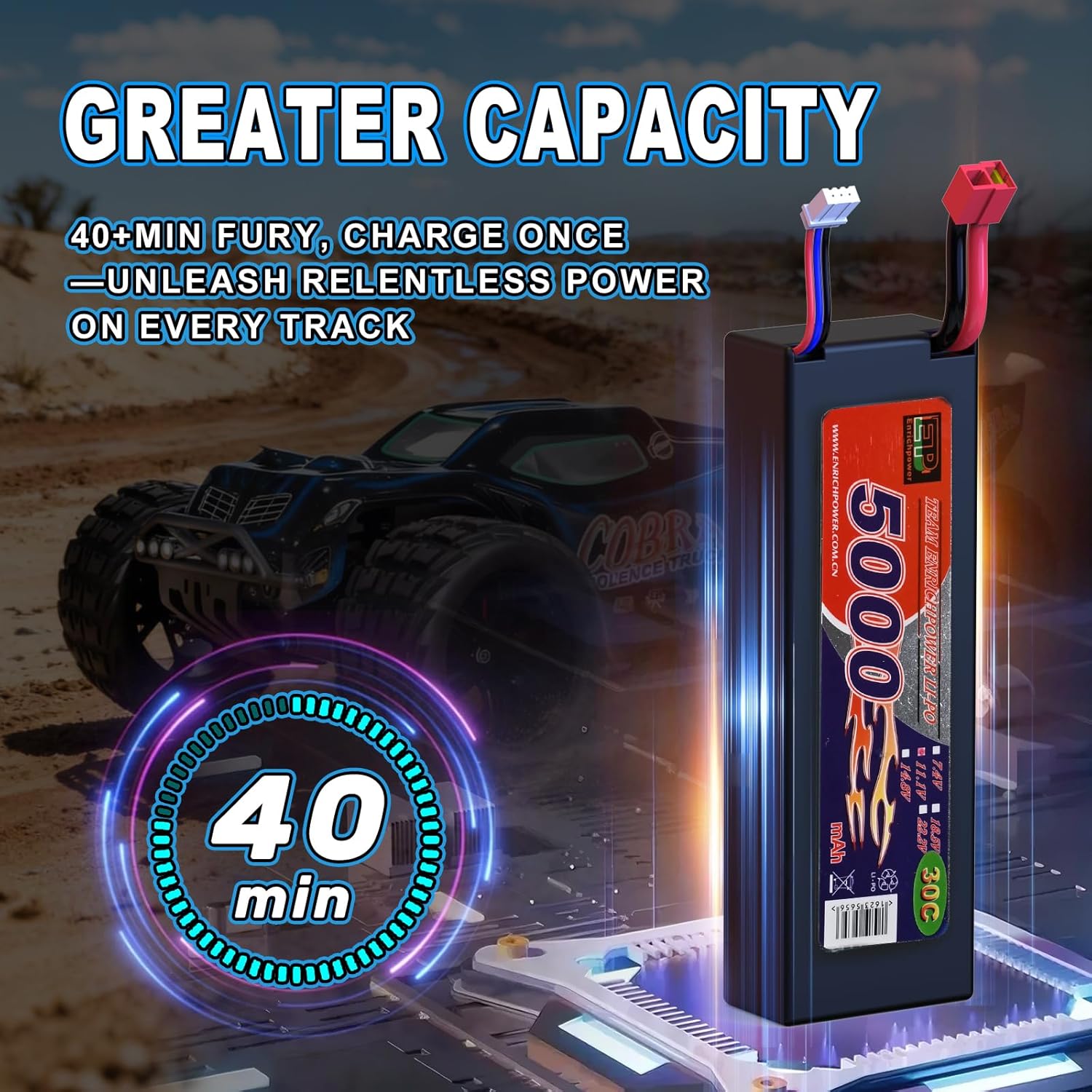 1/8 High Speed RC Cars for Adults, 4WD Off-Road Electric Truggy with 3S 5000mAh LiPo Battery & 3660 Brushless Motor, RTR RC Truck Hobby with LED Lights for All Terrain