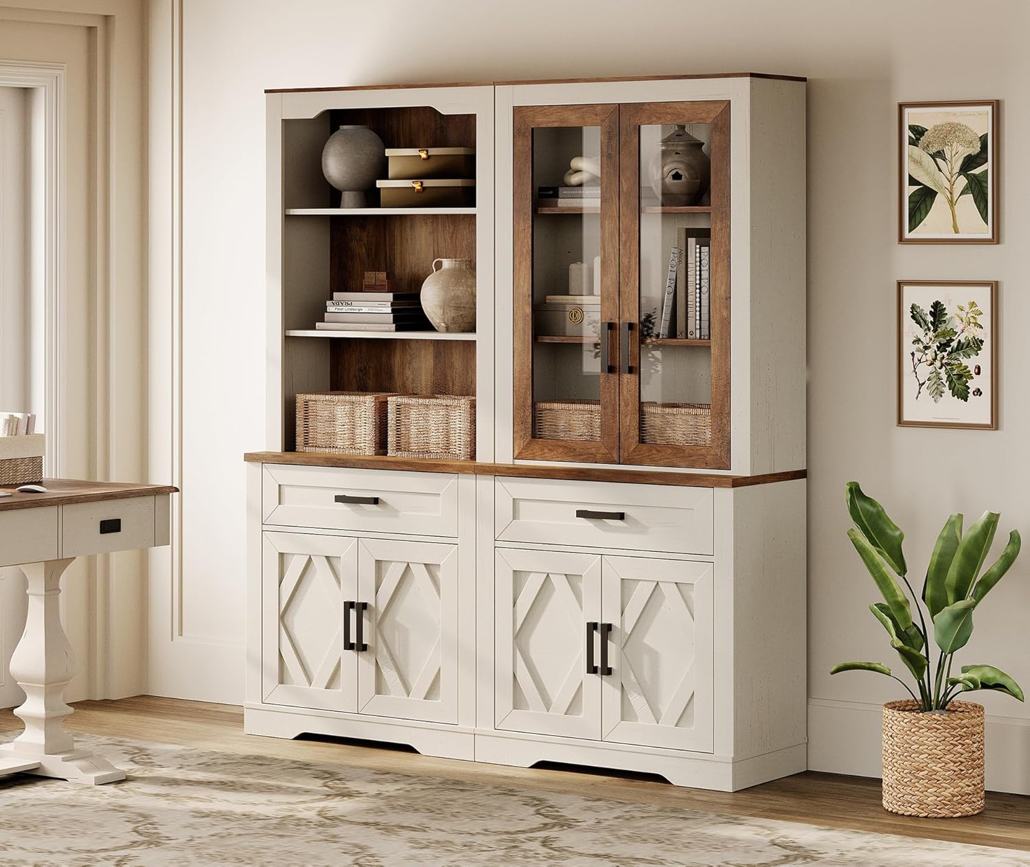 WAMPAT 5-Tier Bookcase with Sturdy Glass Doors,73.3