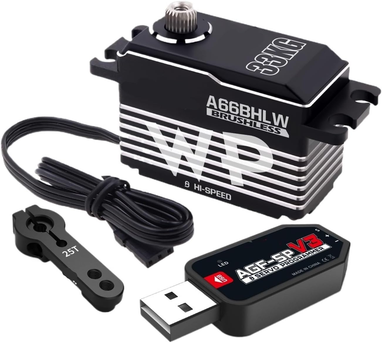 Waterproof Servo A66BHLW 33KG Metal Gear High Torque Low Profile Brushless Steering Servo Suitable for 1/10(A66BHLW Set1)