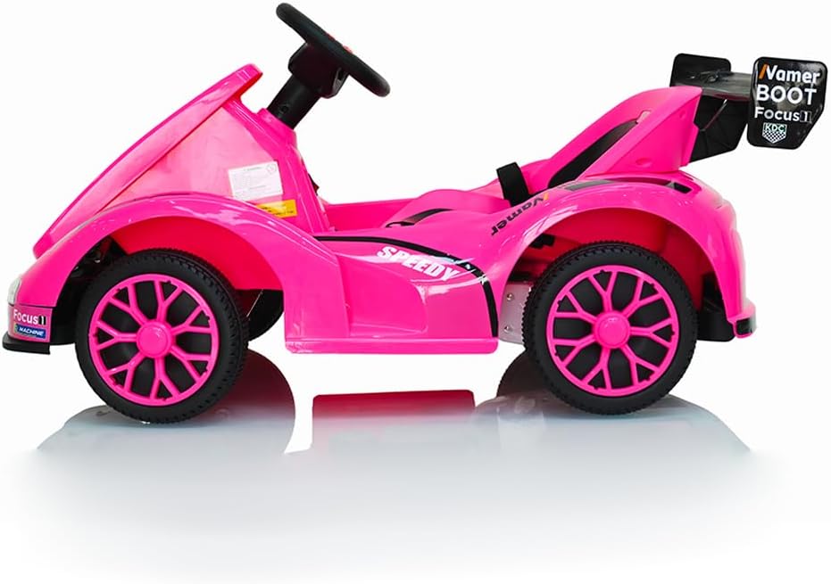 12V Ride On Go Kart with Remote Control, Battery Powered Electric Vehicle with Music, Safety Belt, Slow-Start for 3-6 Years Old Boys Girls Birthday Gifts