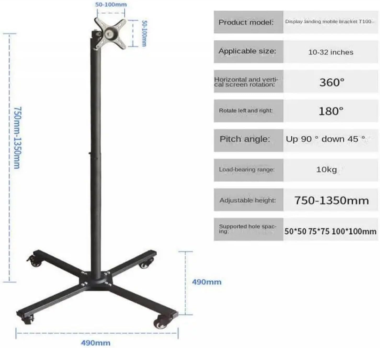1PCS Suitable for 10-32 inch Screen Computer Monitor Stand Floor-Standing Movable Rotating TV Monitor Stand