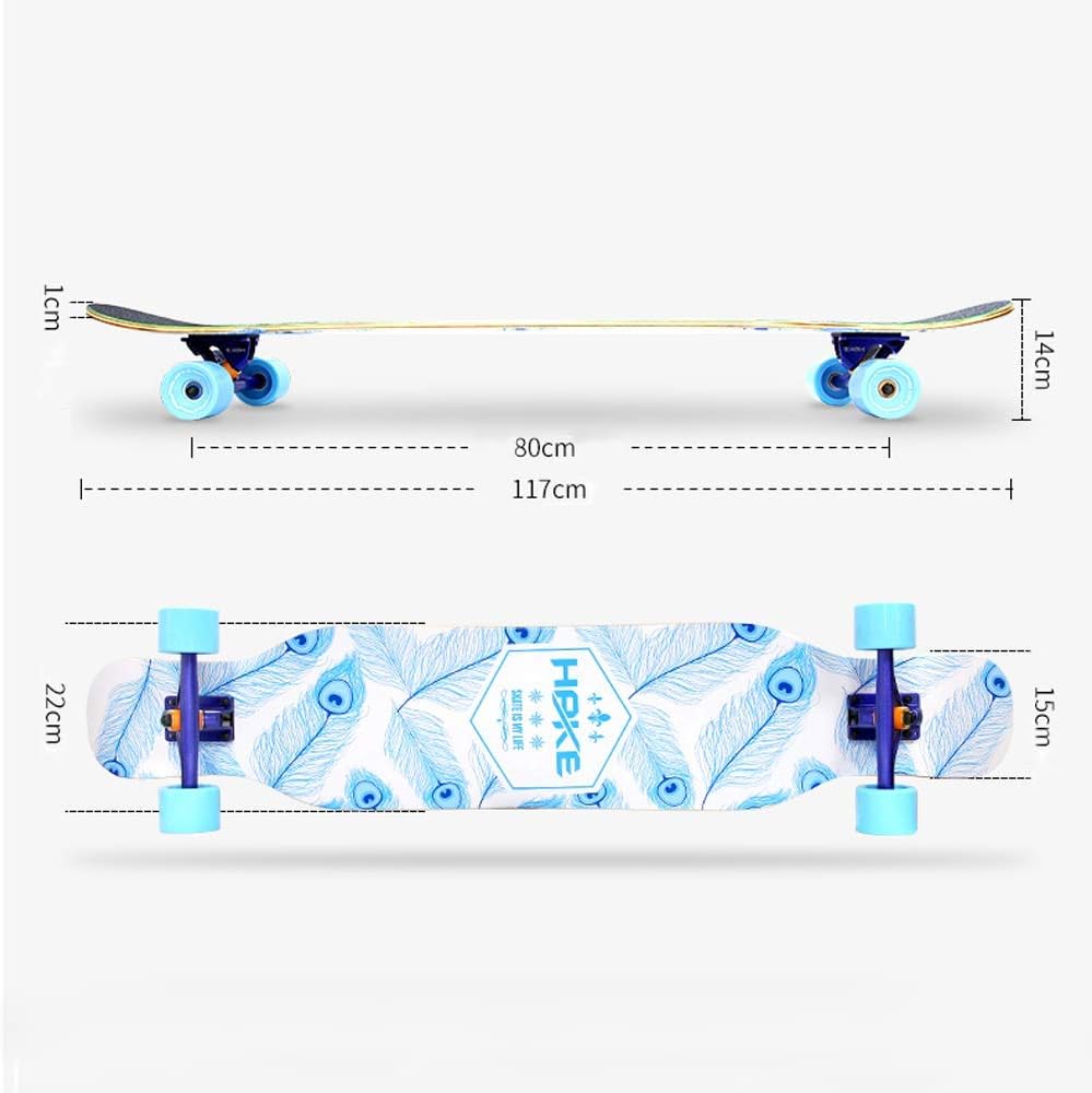 Longboard Skateboard 117×22cm Complete Board 5 Layers of Maple + 1 Layer of Bamboo ABEC-11 Bearing Drop-Through Freeride Skate Cruiser Boards for Adults Boys and Children Load Maximum 200KG