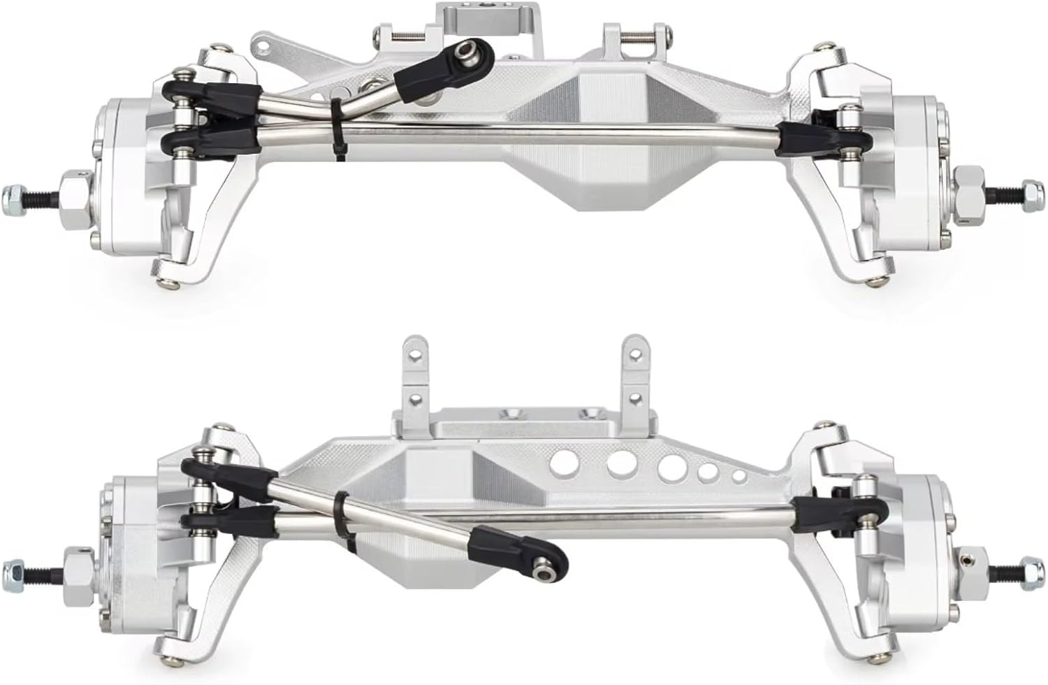 Rc Crawlers Axles For SCX10 III For Capra H10 For LCG 1/10 Offset Portal Axle Aluminum 4WS Set With Servo Mount 4 Wheel Steering Chassis Comp(Silver,1set)
