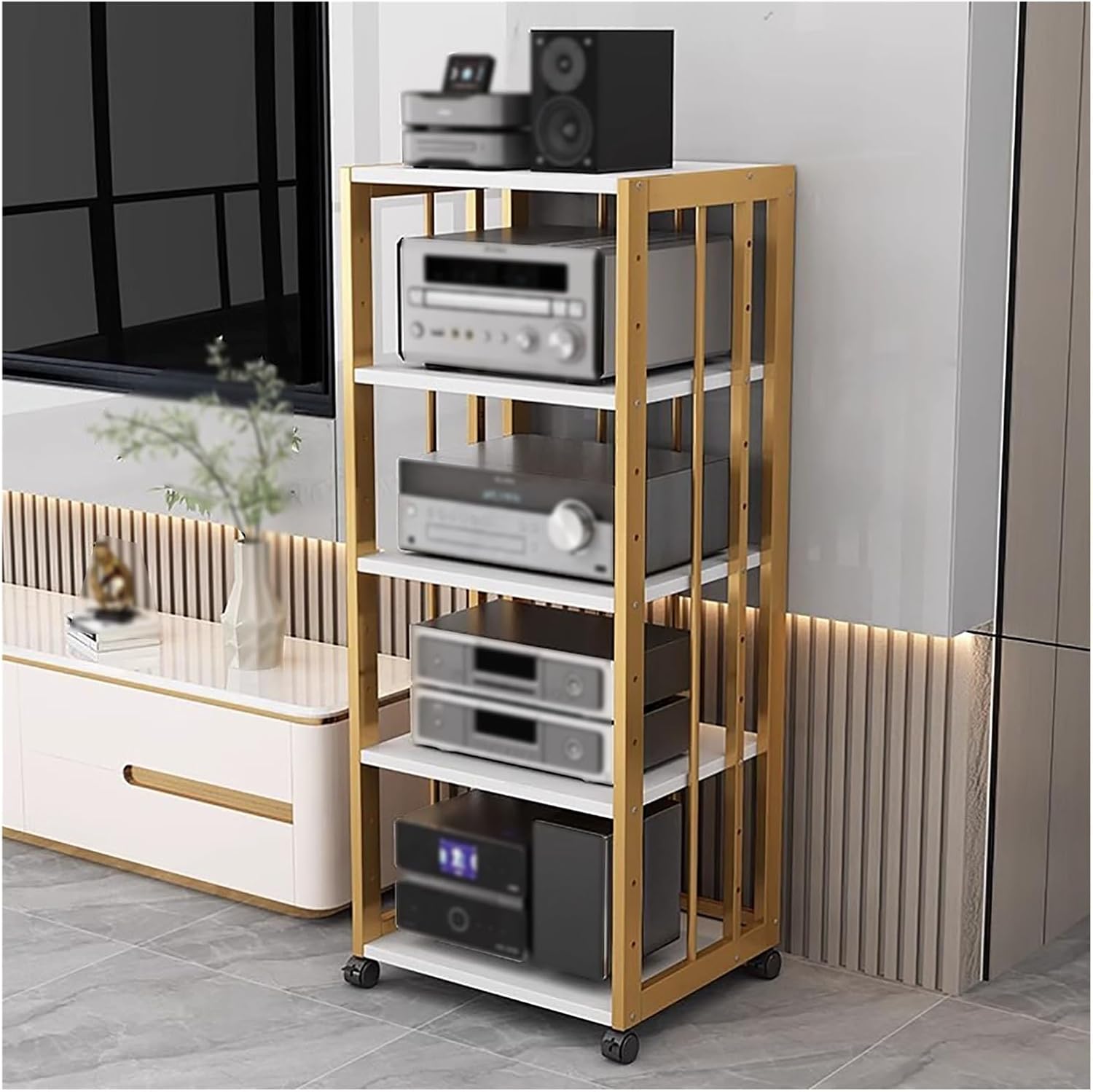 5 Tire Audio Video Rack Tower Media Stereo Cabinet