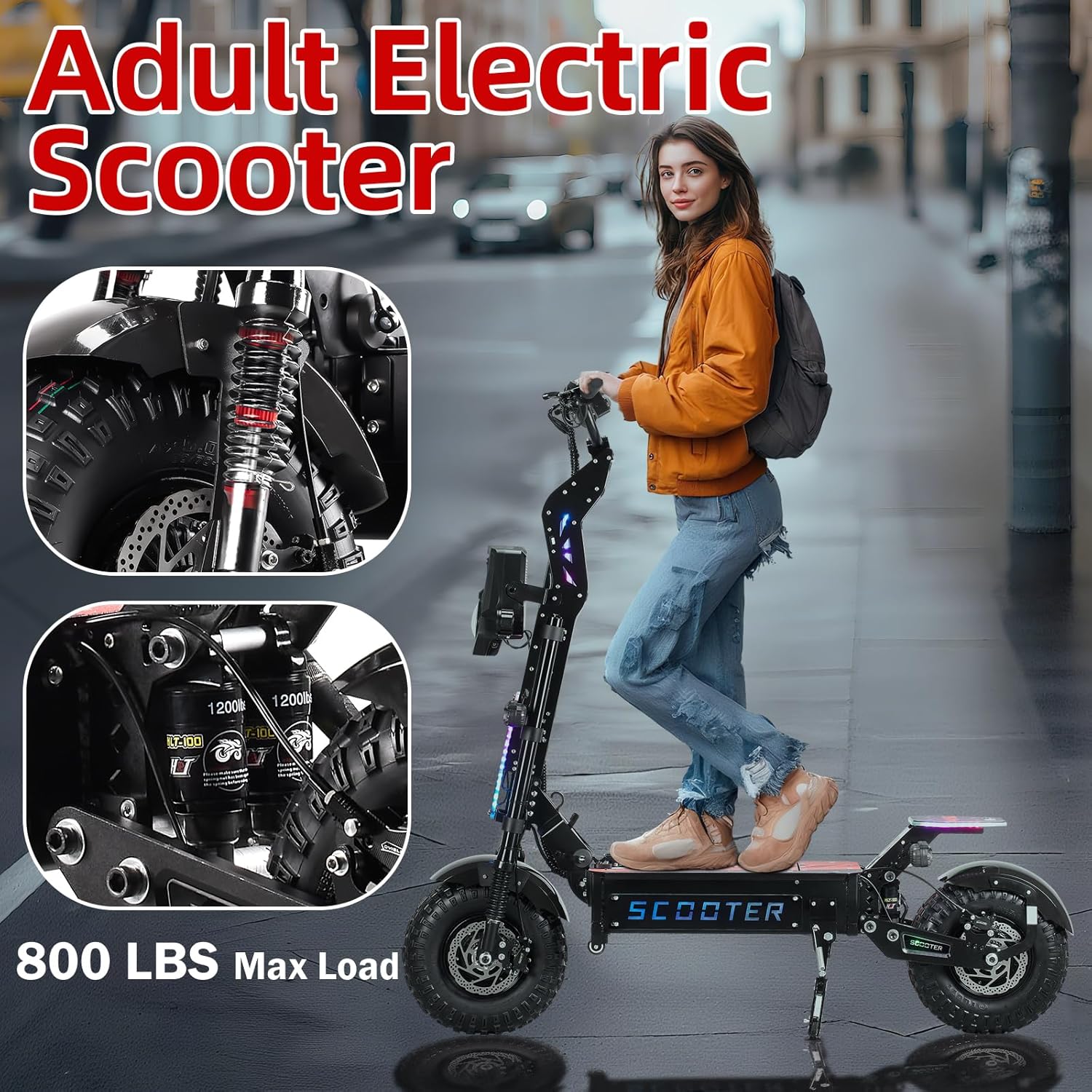 T90 Pro Electric Scooter Adults 10000W Dual Motor, 72V Removable Battery, 14” All Terrain Fat Tires, 65 Miles Range 68 MPH, Foldable Scooter
